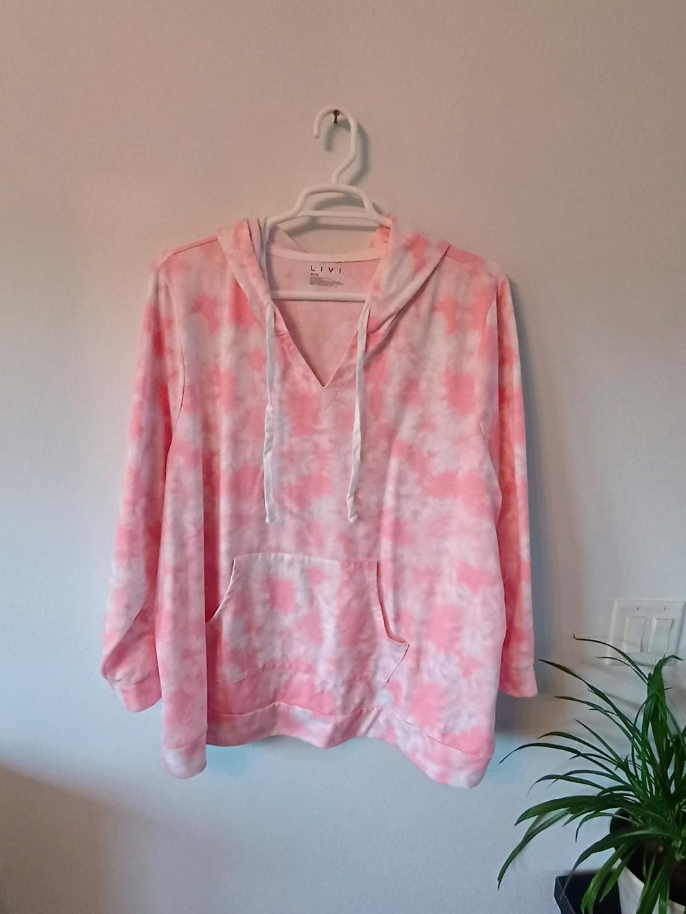 LIVI Lane Bryant Women's 26/28 Pink White Tie Dye Hooded Pullover Hoodie